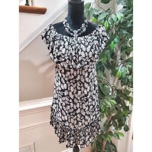 Blue Island Women Black & White Scoop Neck Sleeveless Casual Knee Length Dress M